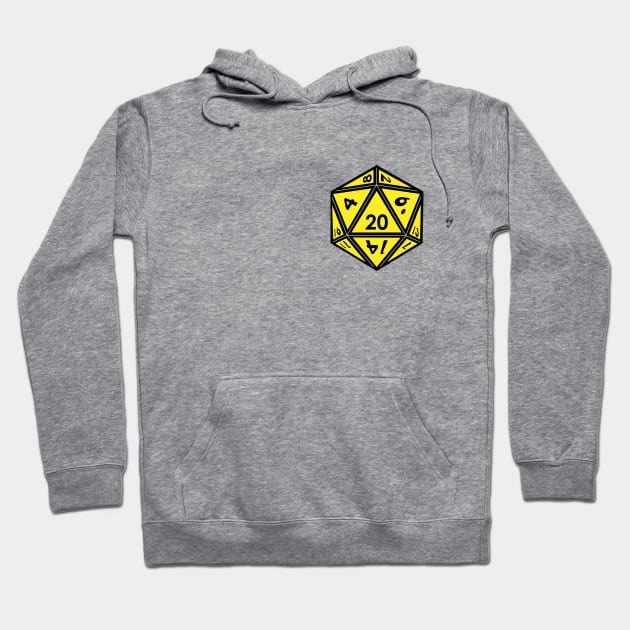 (Pocket) Yellow D20 Dice (Black Outline) Hoodie by Stupid Coffee Designs